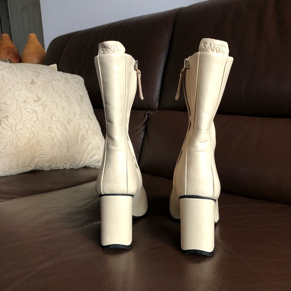 Sarto Ivory Leather Heeled Boots - Picture 8 of 12